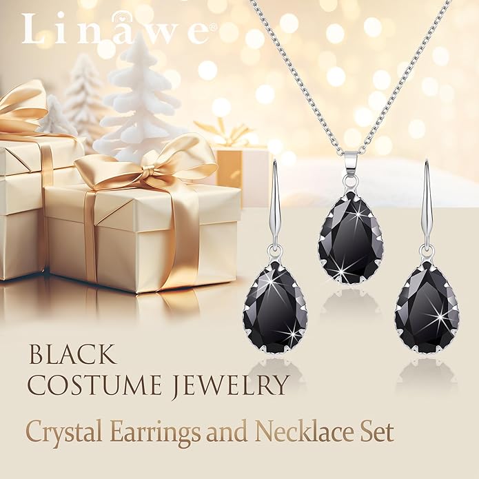 Linawe Crystal Jewelry Sets for Women, Imitation Diamond Pendant Necklace, Rhinestone Drop Dangle Earrings, Birthstone Cubic Zirconia Matching Wedding Jewelry, 14K Gold/Rose Gold/Silver Tones