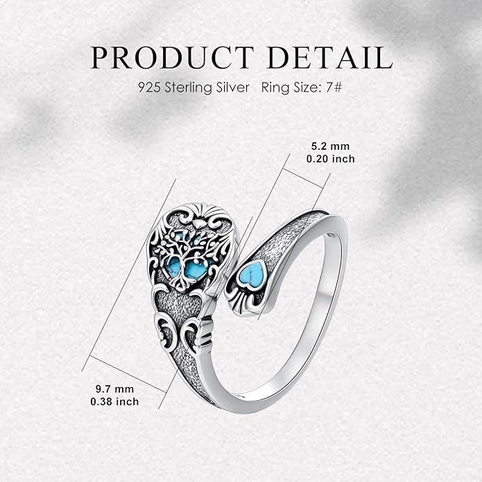 Spoon Ring for Women S925 Sterling Silver Dragonfly Ring Adjustable Thumb Rings Jesus Fish Rings Spoon Jewelry for Brithday Christmas