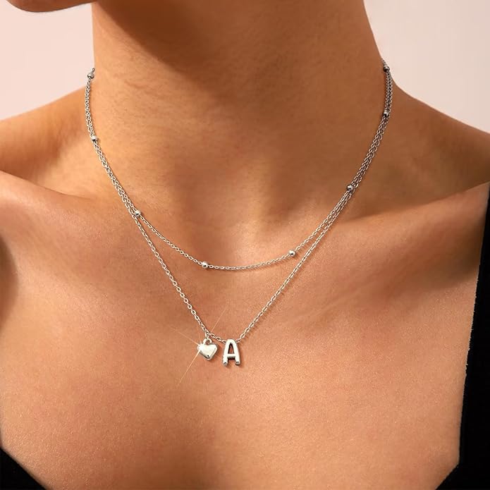 adoyi Valentines Day Gifts for Women Hers Dainty 14K Gold Plated Heart Initial Necklaces Layered Letter A-Z Pendant Necklace Stack Trendy Jewelry Birthday Valentines Day Gifts for Women Jewelry