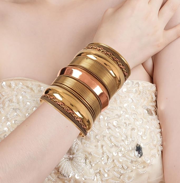 Touchstone Indian Bollywood Handcrafted Slip In Easy To Wear Stylish Wrist Enhancer Designer Broad Jewelry Cuff Bracelet For Women and Men.