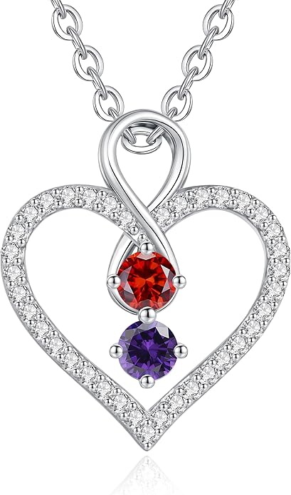 LOUISA SECRET Infinity Double Birthstone Necklace, 925 Sterling Silver Tiny Pendant Heart Necklace for Women Wife Her, Best Jewelry Gift Heart Jewelry Meaningful Gift for Valentine's Day, Christmas, Birthday Anniversary