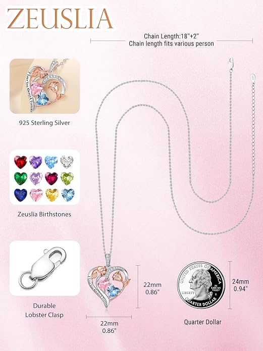 Valentine's Day Gifts for Wife 925 Sterling Silver Double Birthstone Pendant Necklaces I Love You for Always and Forever Necklace Anniversary Birthday Gifts for Wife Girlfriend Mom Her