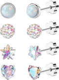 4Pairs 14K Gold Stud Earrings for Women Girls 316L Stainless Steel Hypoallergenic Earrings 20G Flat Back Handmade Nap Earrings Cute Screw Back Opal Heart Star Cartilage Earrings