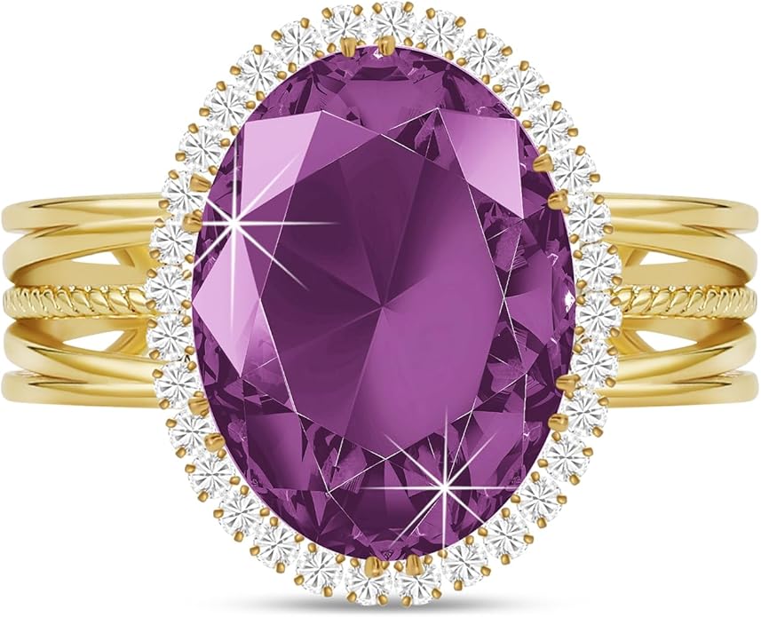 Linawe Birthstone Chunky Adjustable Rings for Women, Gold/Silver/Rose Gold Statement Rings, Imitation Diamond Fake Gemstone Crystal Cocktail Ring, Cubic Zirconia Costume Jewelry
