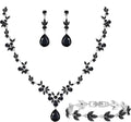 Bridal Wedding Elegant Floral Jewelry Set for Women/Brides/Bridesmaids Crystal Jewelry Set for Wedding Prom Party Bridal Crystal Necklace Earrings Bracelet Set