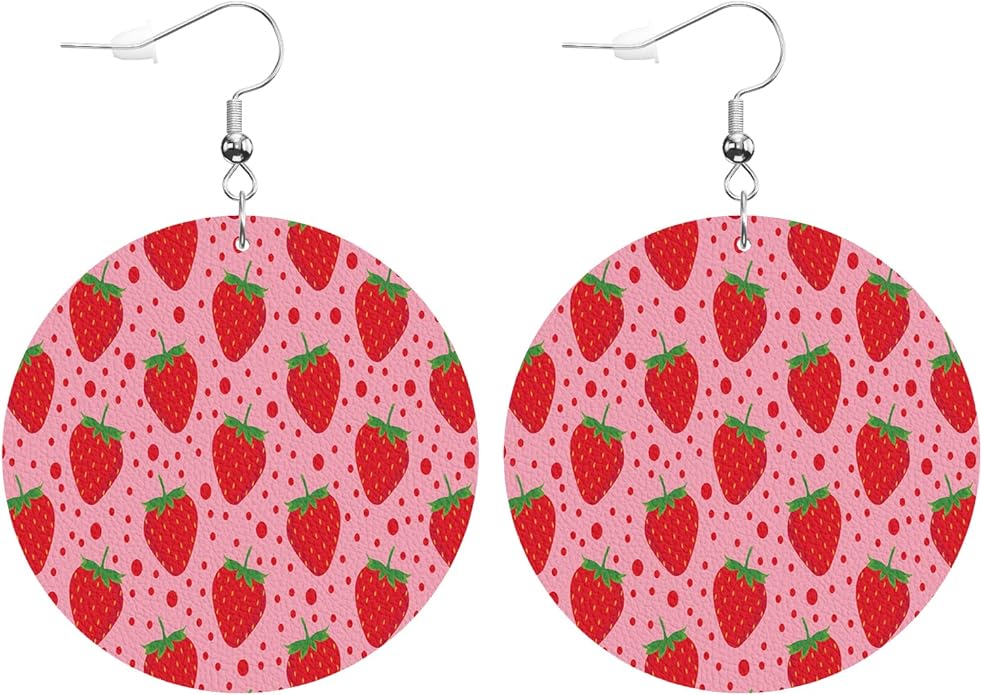 Swono Dinosaurs Round Faux Leather Earrings for Women Adorable Funny Cartoon Dragon Animal Tree Funny Lightweight Double-Side Printed Drop Dangle Earring for Birthday Party Gift