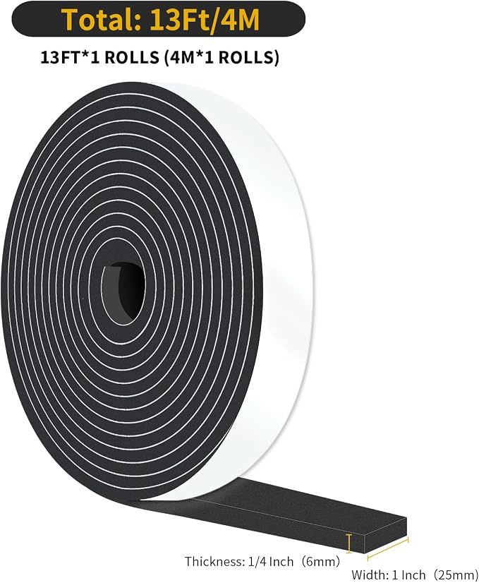 Weather Stripping Tape for Door, High Density CR, 1 in x 1/4 in x 13Ft | - Image 2