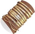 17IF Gold Bangle Bracelet For Women, 14k Multilayer Charm Textured Stackable Bracelets Boho Indian Chunky Cuff Fashion Jewelry Gift