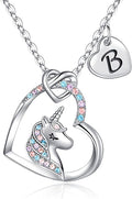 Hidepoo Valentines Gifts for Kids Girls - Unicorn Necklace Gifts for Teen Girls Kid, Colorful CZ Heart Pendant Initial Unicorn Necklaces for Girl Jewelry Birthday Gift for Girl Kid