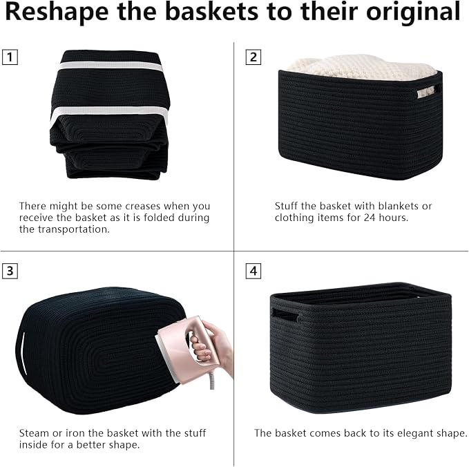 OIAHOMY 4 Pack Storage Baskets for Organizing 24L Cube Storage Bins Black | - Image 7
