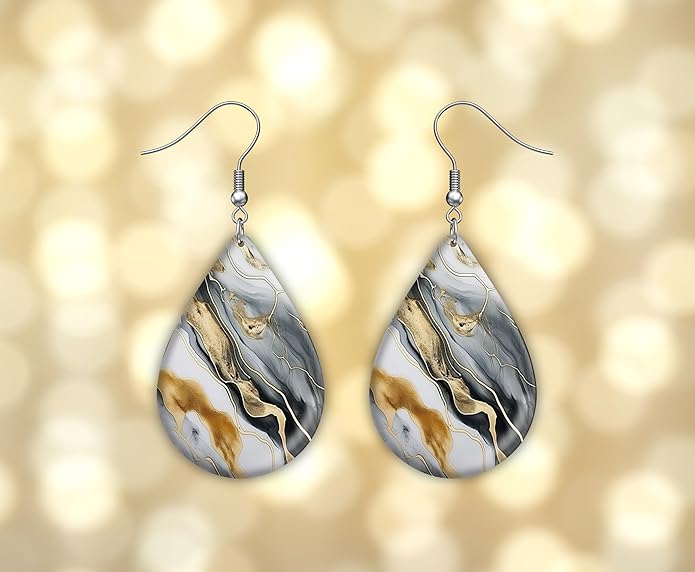 Teardrop Wood Earrings Light Weight Printed Image Dangle Jewelry, Fun and Funky Earrings