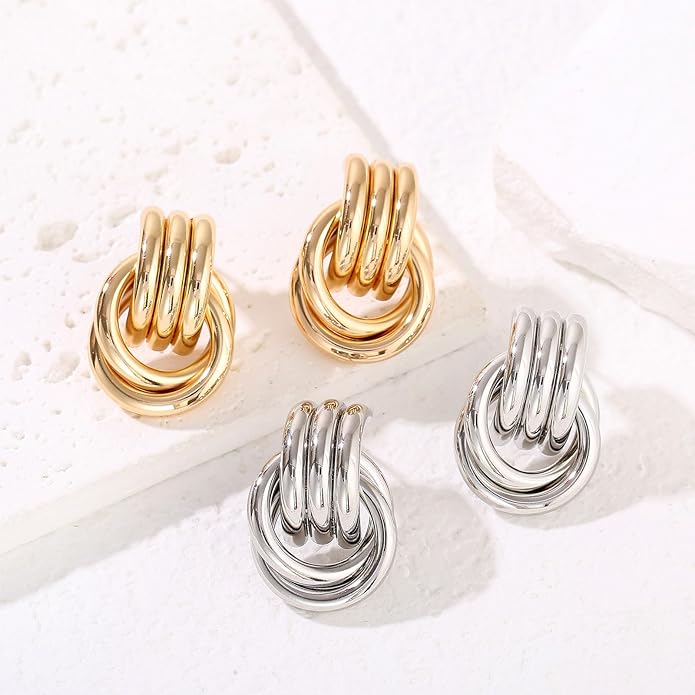 14K Gold Plated Knot Earrings for Women Gold Silver Earrings Heart Link Drop Dangle Earring Chunky Golden Knotted Statement Jewelry