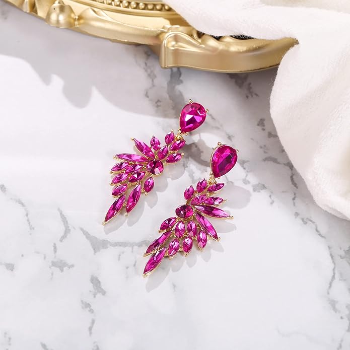 BriLove Women's Wedding Bridal Crystal Teardrop Multi Marquise Cluster Bling Dangle Earrings