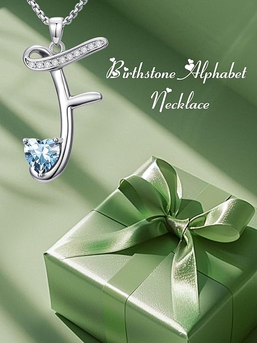 Valentines Day Gifts for Women Alphabet A to Z Initial Birthstone Pendant Necklaces for Women - 18k White Gold Plated Personalized Name Jewelry Valentine Mothers Day Birthday Gifts for Women Her Girlfriend