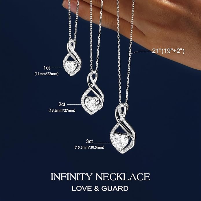 MOOSEA Valentines Gifts for Her, Infinity Moissanite Pendant Necklace, 1-3ct Lab Created Moissanite Necklace 925 Sterling Silver Anniversary Birthday Wedding Gifts for Women Wife Her