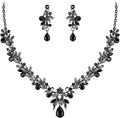 BriLove Women's Wedding Jewelery Set Leaf Flower Crystal Teardrop Marquise Cluster Pendant Necklace Dangle Earrings for Bridal Party
