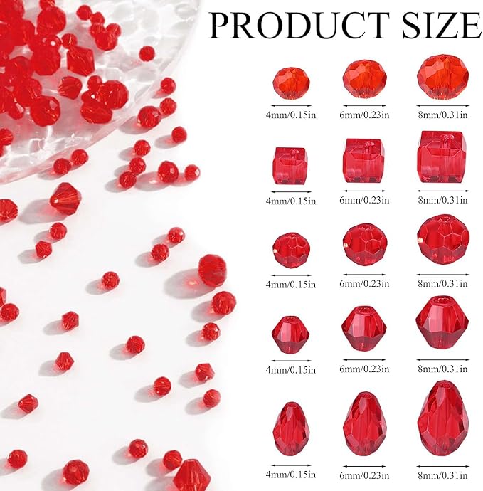 LAIDANLA 800PCS Glass Beads Red Color Crystal Beads Assorted Crystal Beads with Container Box for DIY Necklace Bracelet Earring Jewelry Making