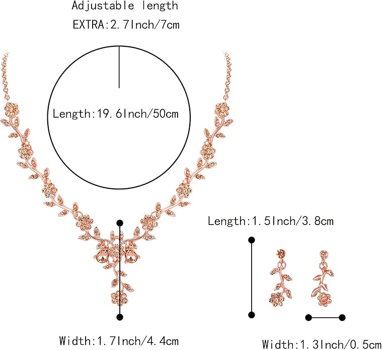 BriLove Women's Wedding Jewelry Leaf Cluster Flower Crystal Dangle Earrings Pendant Necklace Set for Bridal