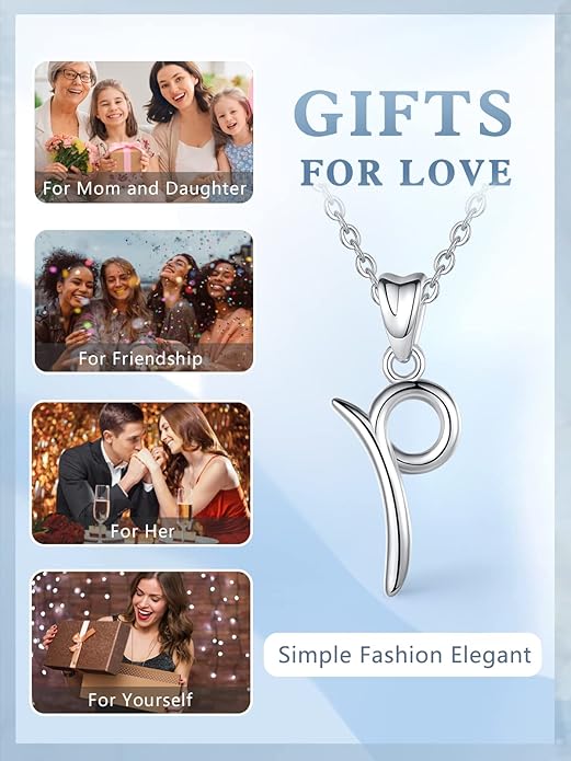 EUDORA Sterling Silver Initial Necklaces for Women, Classic 26 Letter Neckless Gifts for Girls, Sister, Mother Daughter, 18 inch Chain