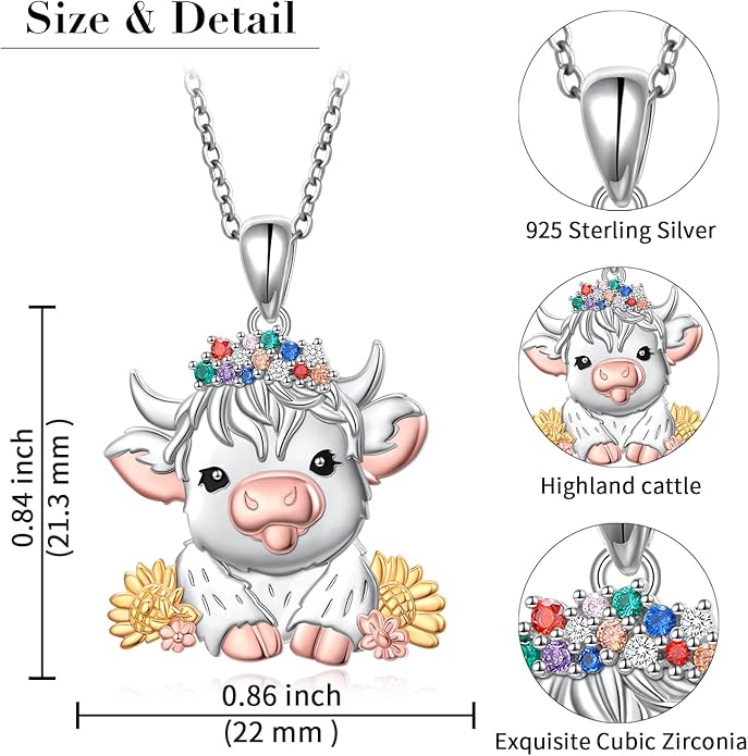 FLYOW 925 Sterling Silver Cute Animal Jewelry Hummingbird/Butterfly/Wolf/Corgi/Cat/Snake/Spider/Bat/Penguin/Bear/Opossum/Frog/Guinea Pig for Women Mother Friend Animal Lovers