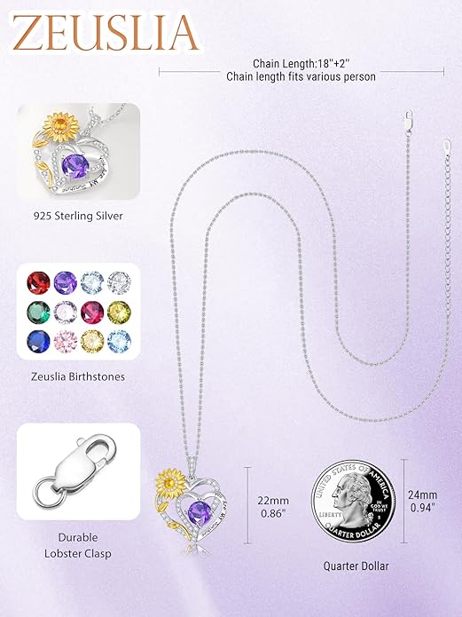 Valentine's Day Gifts for Wife 925 Sterling Silver Double Birthstone Pendant Necklaces I Love You for Always and Forever Necklace Anniversary Birthday Gifts for Wife Girlfriend Mom Her
