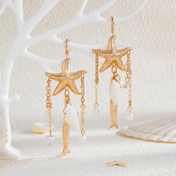 Gold Starfish Earrings for Women Trendy Dainty Starfish Statement Stud Earrings Hypoallergenic Summer Beach Ocean Coastal Jewelry