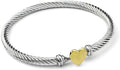Decpro Adjustable Twist Stainless Steel Cable Bracelet with 14K Gold Plated Love Heart Charm - 4MM Open Bangle Cuff for Women & Men, Gift for Friends, Family, Valentine (6-8cm)