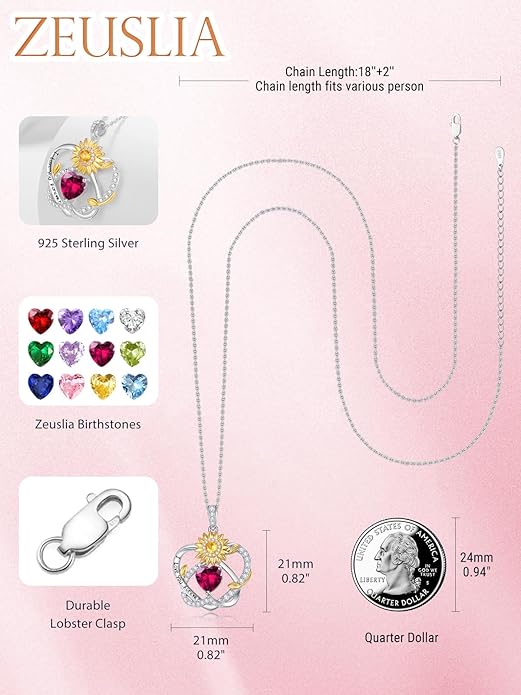 Valentine's Day Gifts for Wife 925 Sterling Silver Double Birthstone Pendant Necklaces I Love You for Always and Forever Necklace Anniversary Birthday Gifts for Wife Girlfriend Mom Her