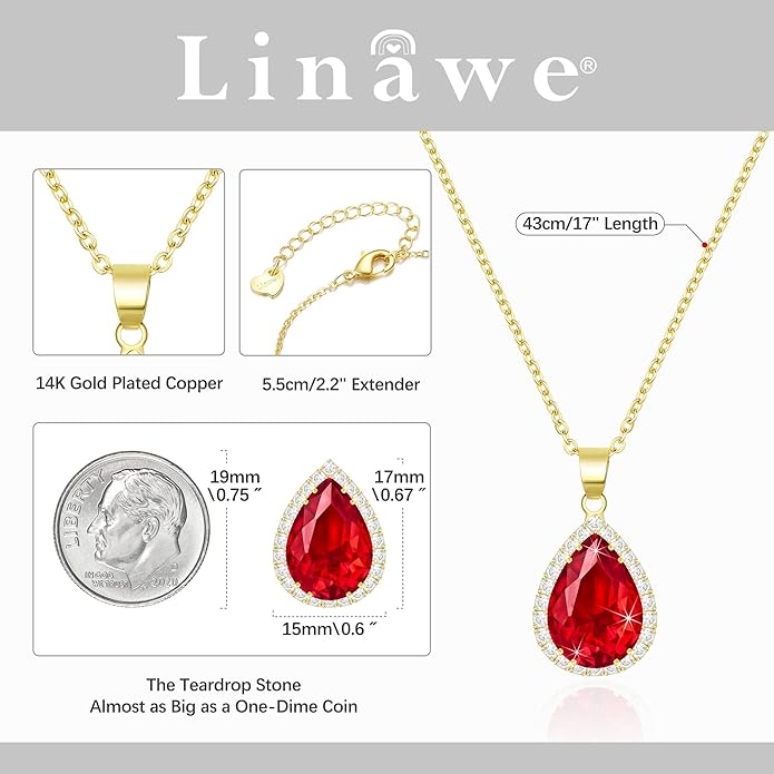 Linawe Crystal Chain Necklace for Women Trendy, Imitation Diamond Pendant, Statement Cubic Zirconia Boho Jewelry Set, 14K Gold/Rose Gold/Silver Birthstone Necklace