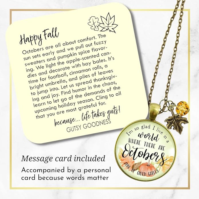 Gutsy Goodness Autumn Necklaces Fall October Theme Pumpkin Spice Halloween Thanksgiving Themed Pendant Message Jewelry