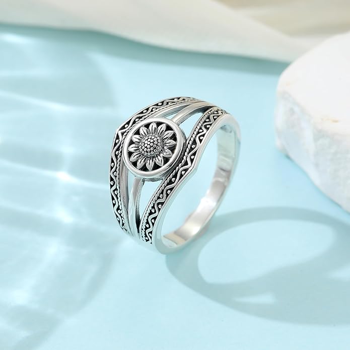 Boho Turquoise Ring for Women Sterling Silver Western Style Statement Ring Bohemian Jewelry Gifts