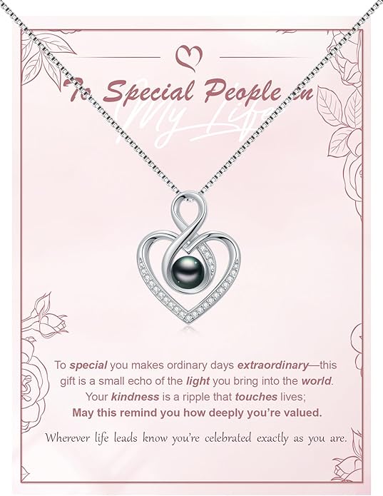 Tahitian Black Pearl AAAA 18K White Gold Plated Sterling Silver Heart Pendant Necklace for Women Wife Mom Girlfriend Valentine Her Jewelry Gift for Anniversary Birthday Christmas