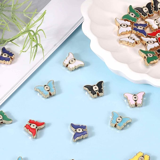 MECCANIXITY 20 Pcs Eye Shaped Evil Eye Beads Colorful Flat Loose Spacer Evil Eye Charms for DIY Bracelet Earrings Necklace Crafts Jewelry Making, Green