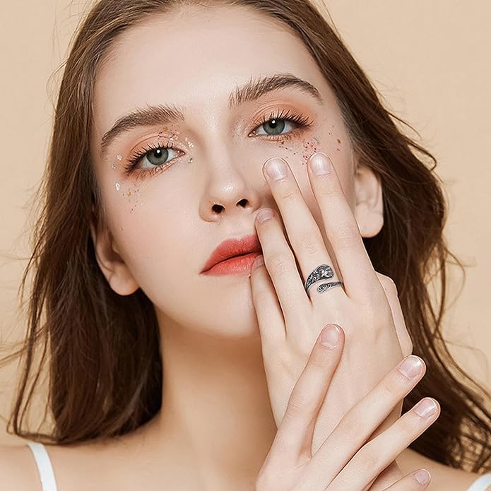 Spoon Rings 925 Sterling Silver Adjustable Hummingbird/Shark/Daisy/Tree Of Life/Dragonfly/Witches Knot/Sea Turtle Ring Thumb Rings Birthday Jewelry Gifts for Women Mother