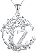 FANCIME Tree of life Initial necklaces for women, Sterling Silver Tree Jewelry Simulated Diamond Letter Pendant Cubic Zirconia CZ Personalized Birthday Mothers Day Gifts for Mom Wife Her
