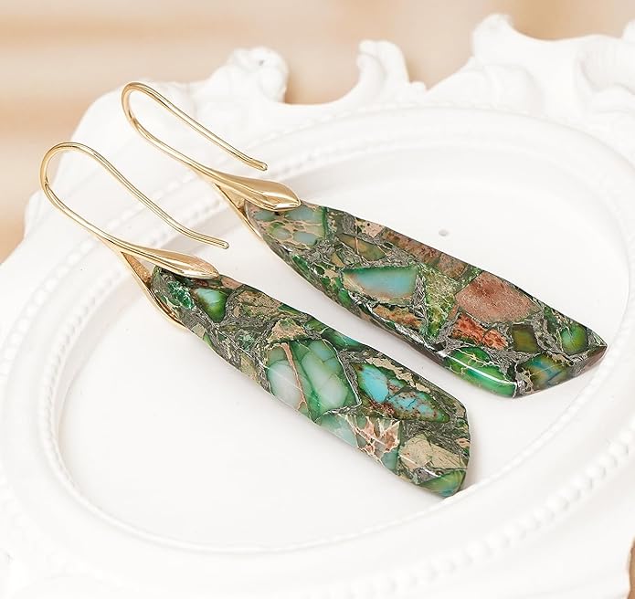Natural Stone Earrings for Women Boho Triangles Dangle Drop Earrings