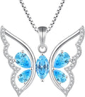 YL Women's Butterfly Necklace 925 Sterling Silver Flower Rose Pendant Birthstone Halo Jewelry
