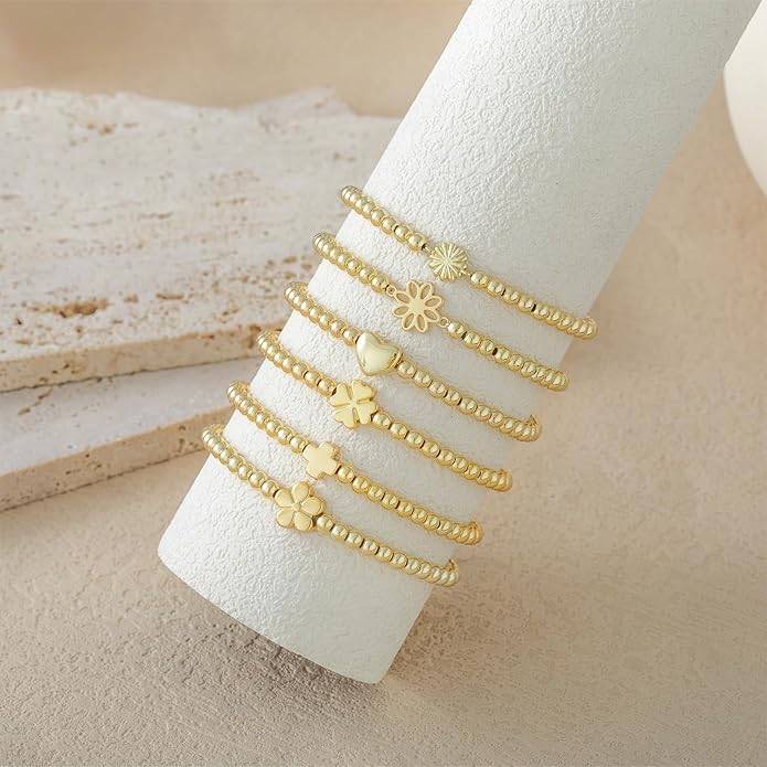 Gold Bracelets for Women 14K Gold Beaded Bracelets Stackable Bracelets for Women Gold Charm Bracelet Non Tarnish Gold Jewelry for Women Trendy