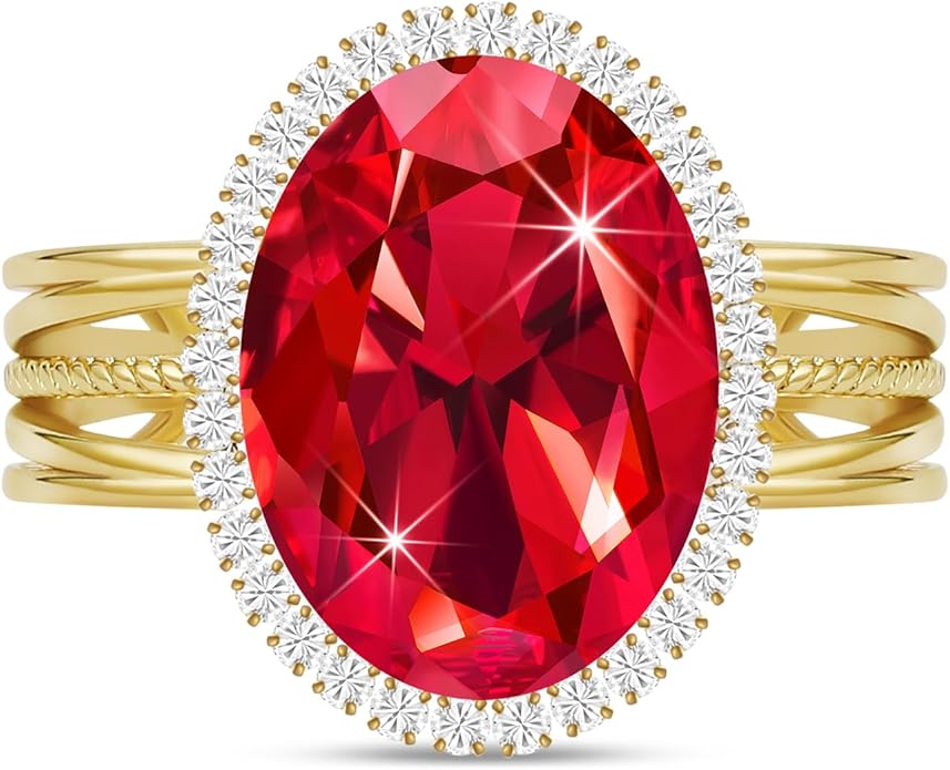Linawe Birthstone Chunky Adjustable Rings for Women, Gold/Silver/Rose Gold Statement Rings, Imitation Diamond Fake Gemstone Crystal Cocktail Ring, Cubic Zirconia Costume Jewelry
