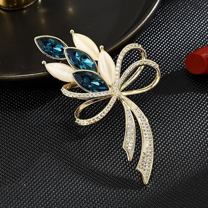 Bow Knot Pin Rhinestone Crystal Pearl Brooch 18k Gold Plated Lapel Pin Birthday Jewelry Gift for Women Men