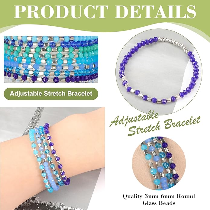 Kigeli 60 Pcs Bohemian Beaded Bracelets for Women Stackable Multi Layer Statement Sparkly Bulk Colorful Boho Crystal Stretchy Bracelet Set Jewelry Gifts