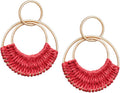 Raffia Hoop Earrings for Women Fun Boho Summer Beach Earrings Lightweight Handmade Straw Wicker Rattan Dangle Earrings Statement Geometric Round Drop Earrings