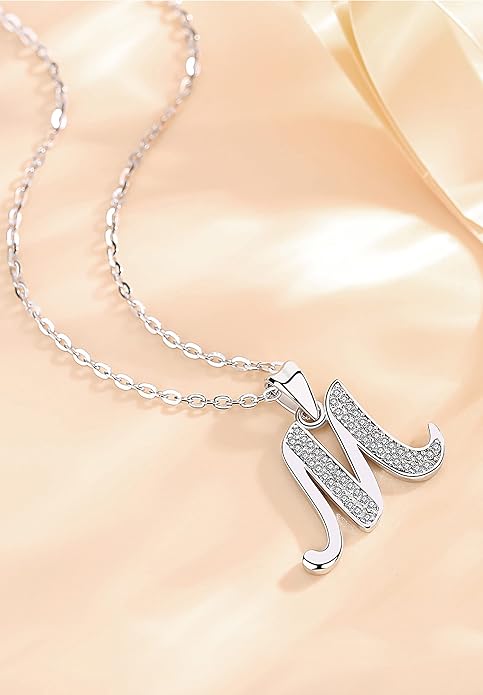 AEONSLOVE 925 Sterling Silver Initial Necklaces for Women, 26 Letters Pendants Necklace Gift for Mother, Daughter, Wife, 18 Inch Chain
