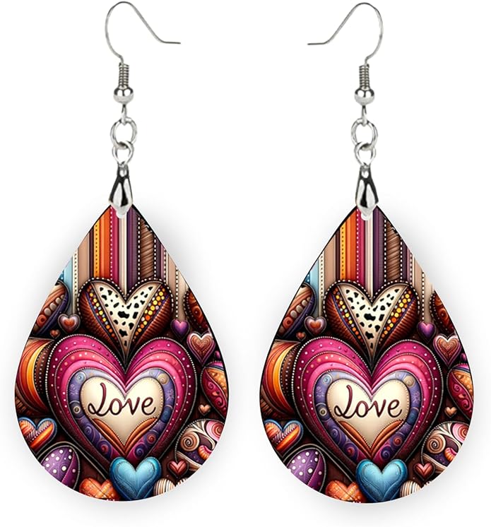 Teardrop Wood Earrings Light Weight Printed Image Dangle Jewelry, Fun and Funky