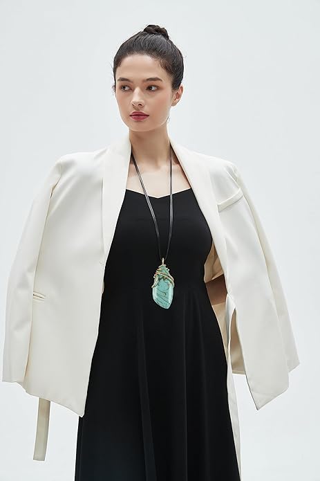 GelConnie Leather Necklace for Women Large Pendant Long Brown Necklace Circle Leather Choker Vintage Sweater Necklace Gold Chunky Boho Necklaces for Women