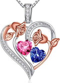 Iefil Valentines Day Gifts for Her - 925 Sterling Silver Rose Heart Necklace, Birthstone Jewelry, Anniversary Birthday Gifts for Wife Girlfriend Mom Daughter