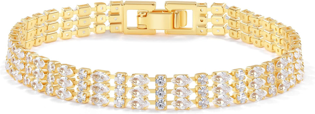 14K Gold Plated Women’s Tennis Bracelet – Sleek CZ Line Bracelet, Fits 6.0"–7.2" Wrist – Sparkly Everyday Jewelry Gift, Contemporary Tennis Bracelets for Women