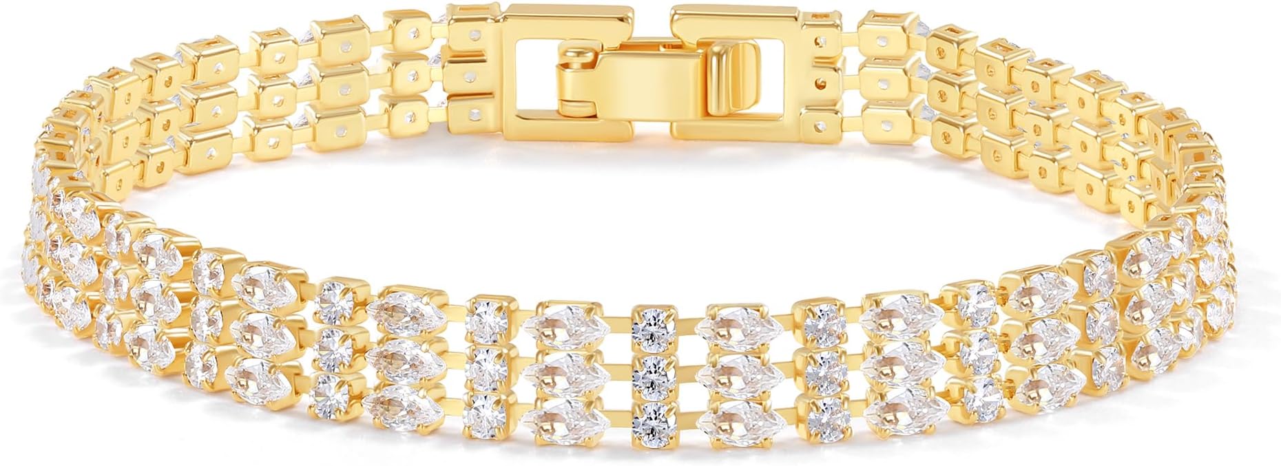 14K Gold Plated Women’s Tennis Bracelet – Sleek CZ Line Bracelet, Fits 6.0"–7.2" Wrist – Sparkly Everyday Jewelry Gift, Contemporary Tennis Bracelets for Women