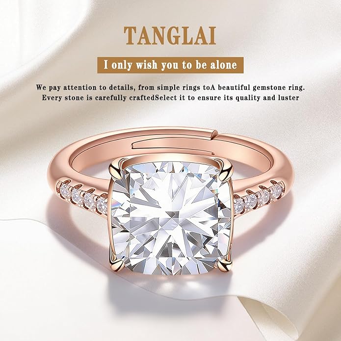 Engagement Rings for Women, Wedding Band for Women，Brilliant D Color VVS1 Clarity Lab Created Rings 14K White Gold Vermeil Ring for Women Jewelry Gifts Adjustable Ring 4-10