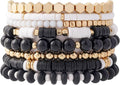 GOOJIDS Surfer Heishi Clay Bead Bracelets for Women Bohemian Stackable Gold Plated Beaded Stretch Bracelets Elastic Layering Friendship Bracelets Set Boho Jewelry